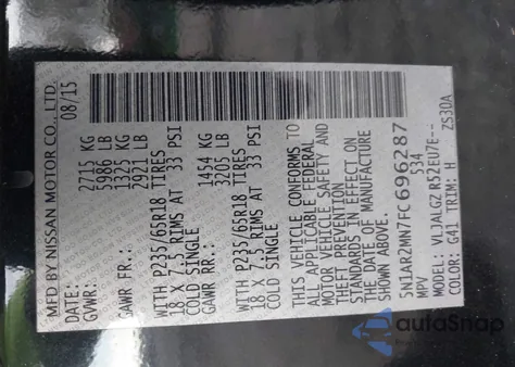 2015 Nissan Pathfinder Sl z USA, uszkodzony, nr VIN 5N1AR2MN7FC696287